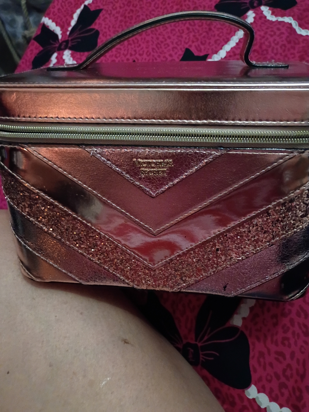 Metallic Rose Gold Victoria Secret Cosmetic Case
